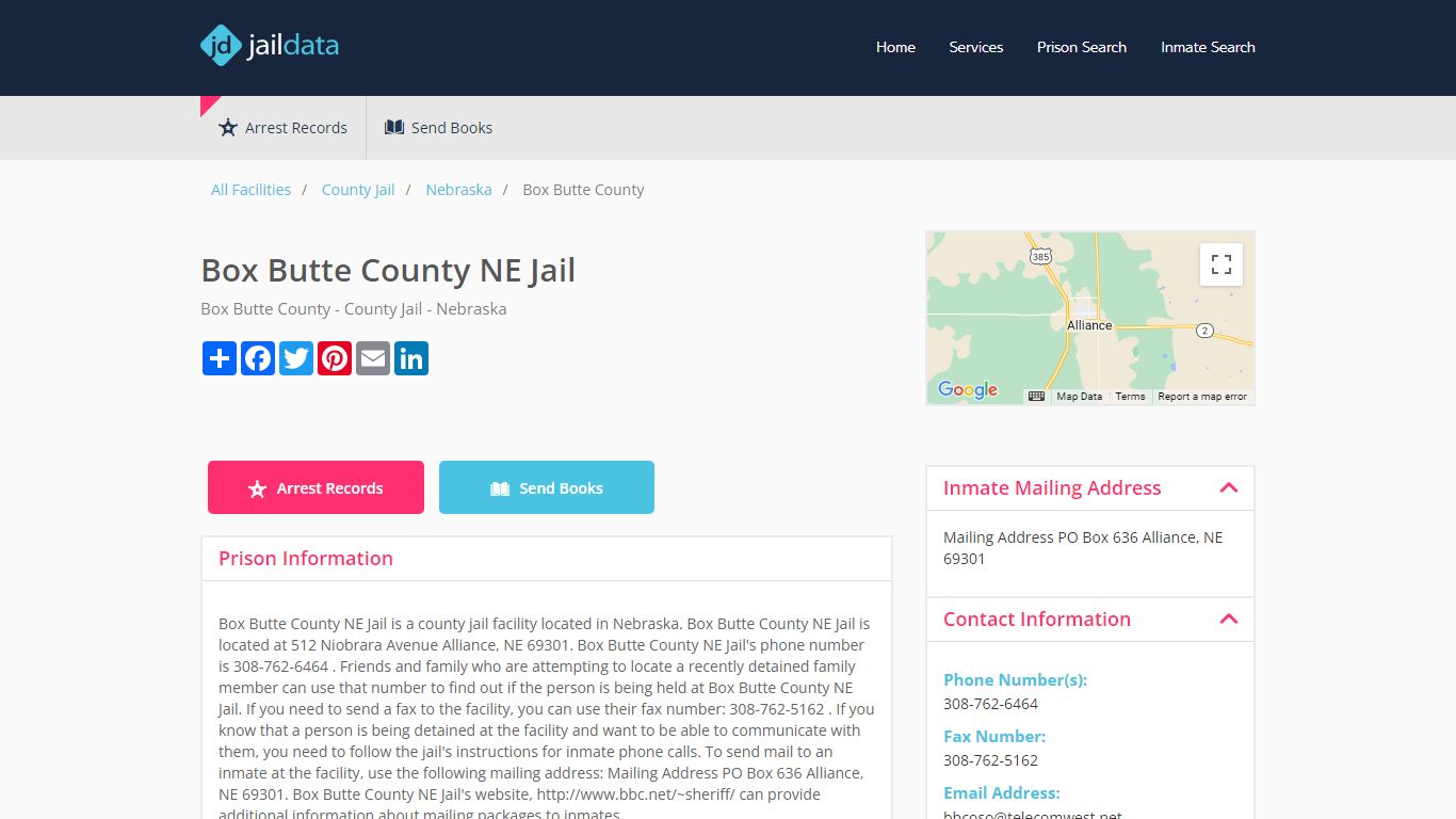 Box Butte County NE Jail Inmate Search and Prisoner Info - Alliance, NE