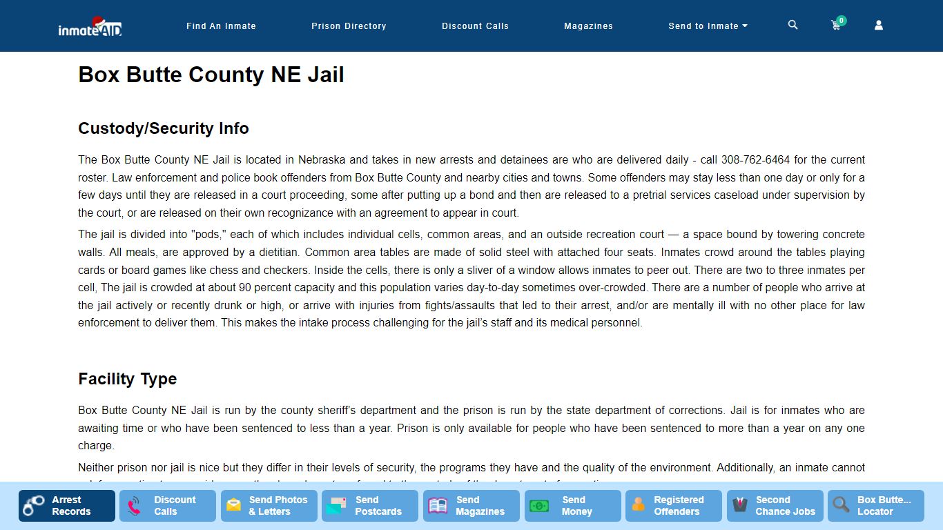 Box Butte County NE Jail - InmateAid